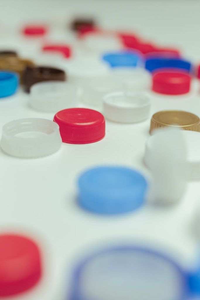 Vibrant collection of plastic bottle caps symbolizing recycling efforts and sustainability.